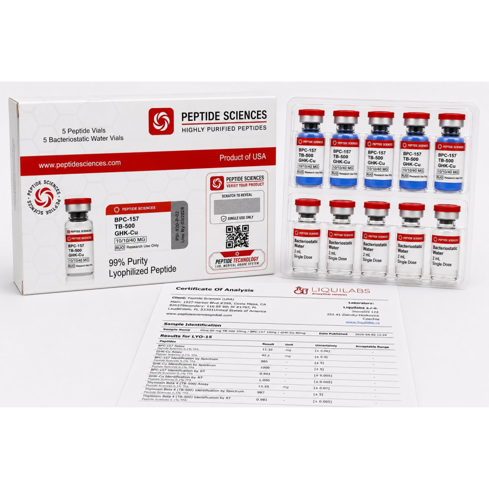Peptide Sciences BPC-157 + TB-500 + GHK-Cu Combo Set (10/10/40 mg) 5 Flakon Set + Antibakteriyel Su