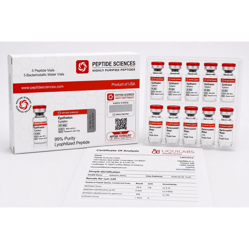 Peptide Sciences Epithalon 50 Mg 5 Flakon Set + Antibakteriyel Su