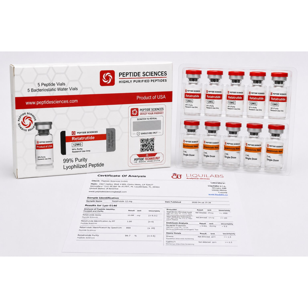 Peptide Sciences Retatrutide 12 Mg 5 Flakon + Antiibakteriyel Su